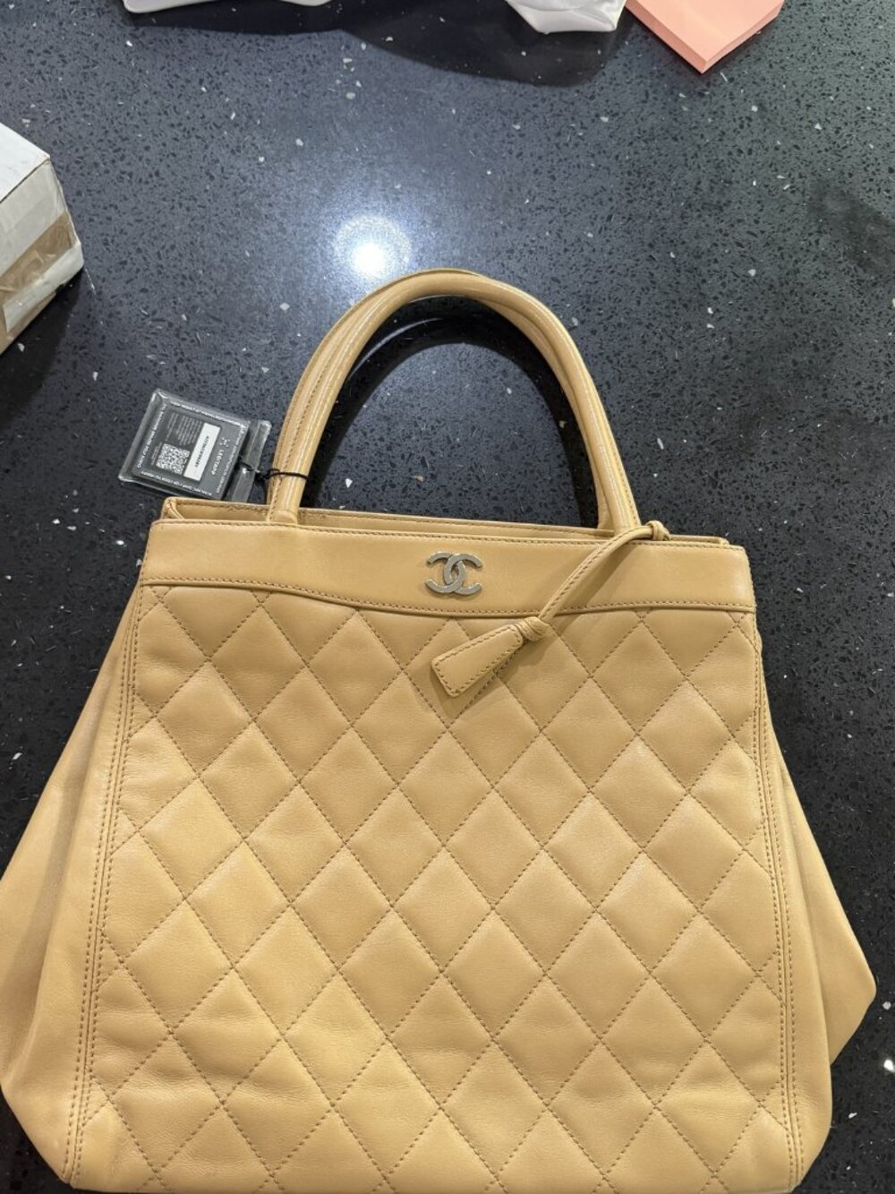CHANEL Vintage Beige Quilted Lambskin CC Tote, Silver HW, LegitApp Authenticated